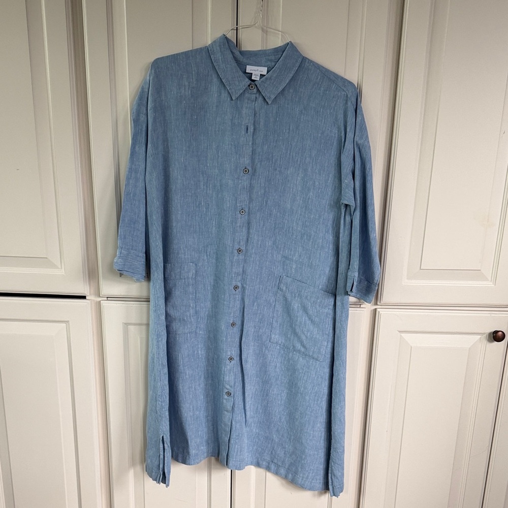 Blue Button-Up Shirt Dress